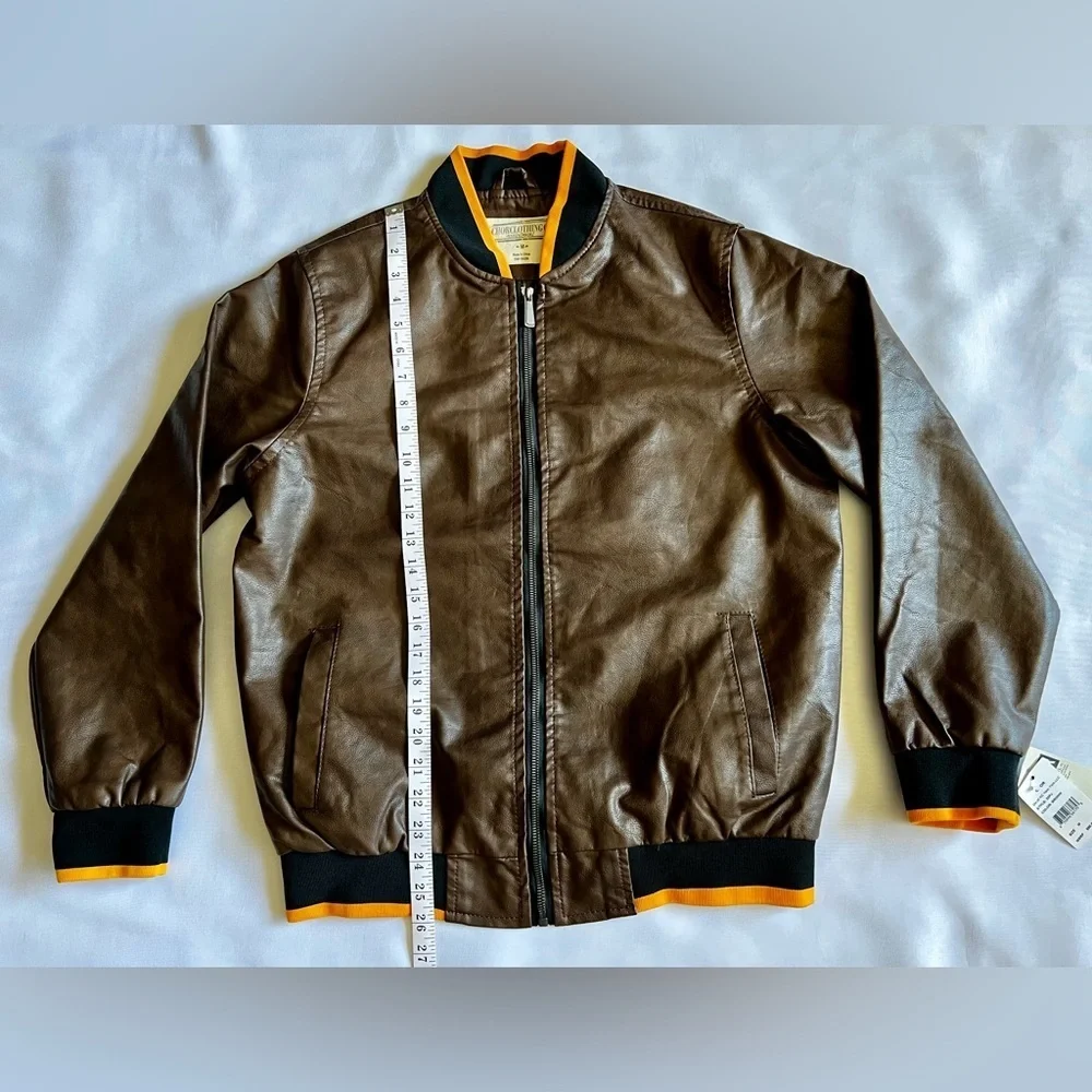 Chorclothing Men’s Brown Bomber Jacket Medium NWT Faux Leather Moto Style